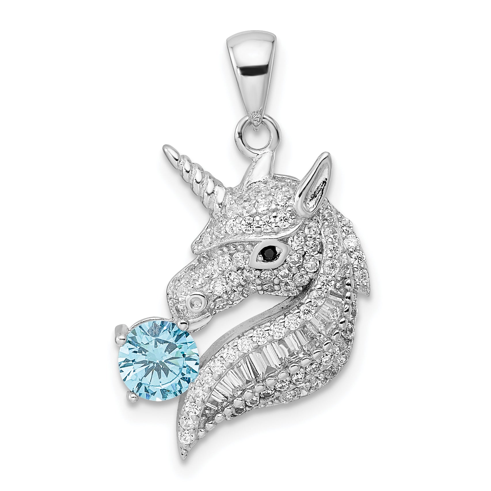 Sterling Silver Rhodium-plated Polished CZ Unicorn Pendant