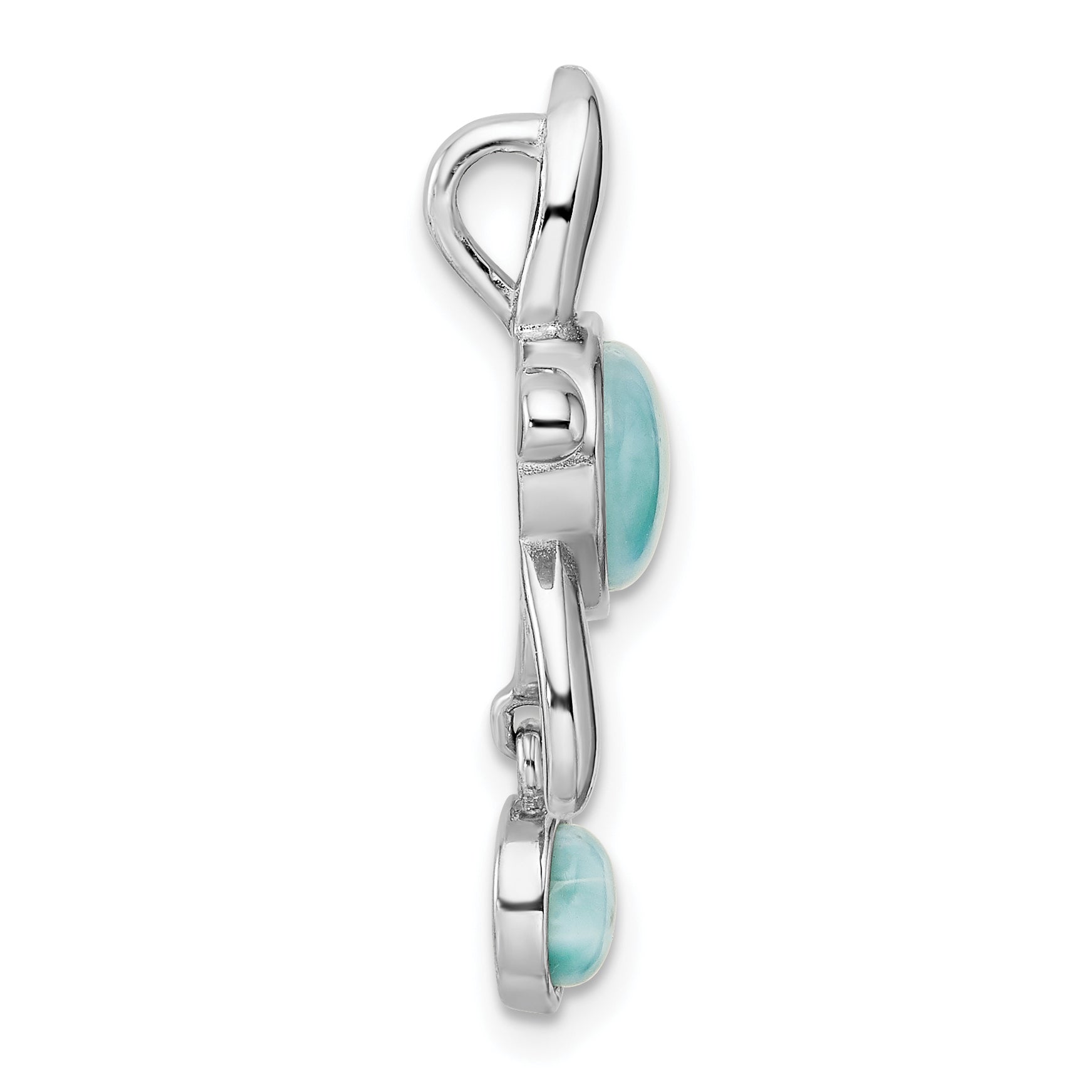 Sterling Silver Rhodium-plated Polished Larimar Turtle Chain Slide