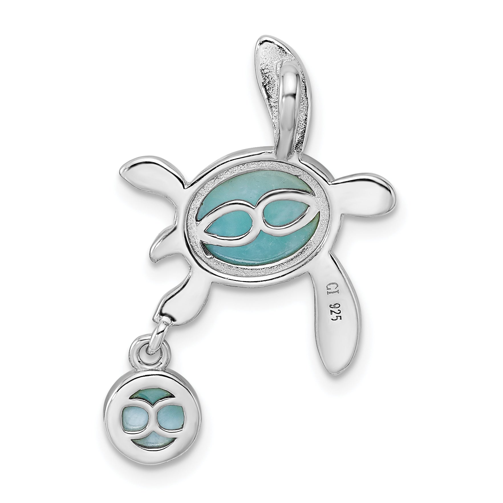 Sterling Silver Rhodium-plated Polished Larimar Turtle Chain Slide