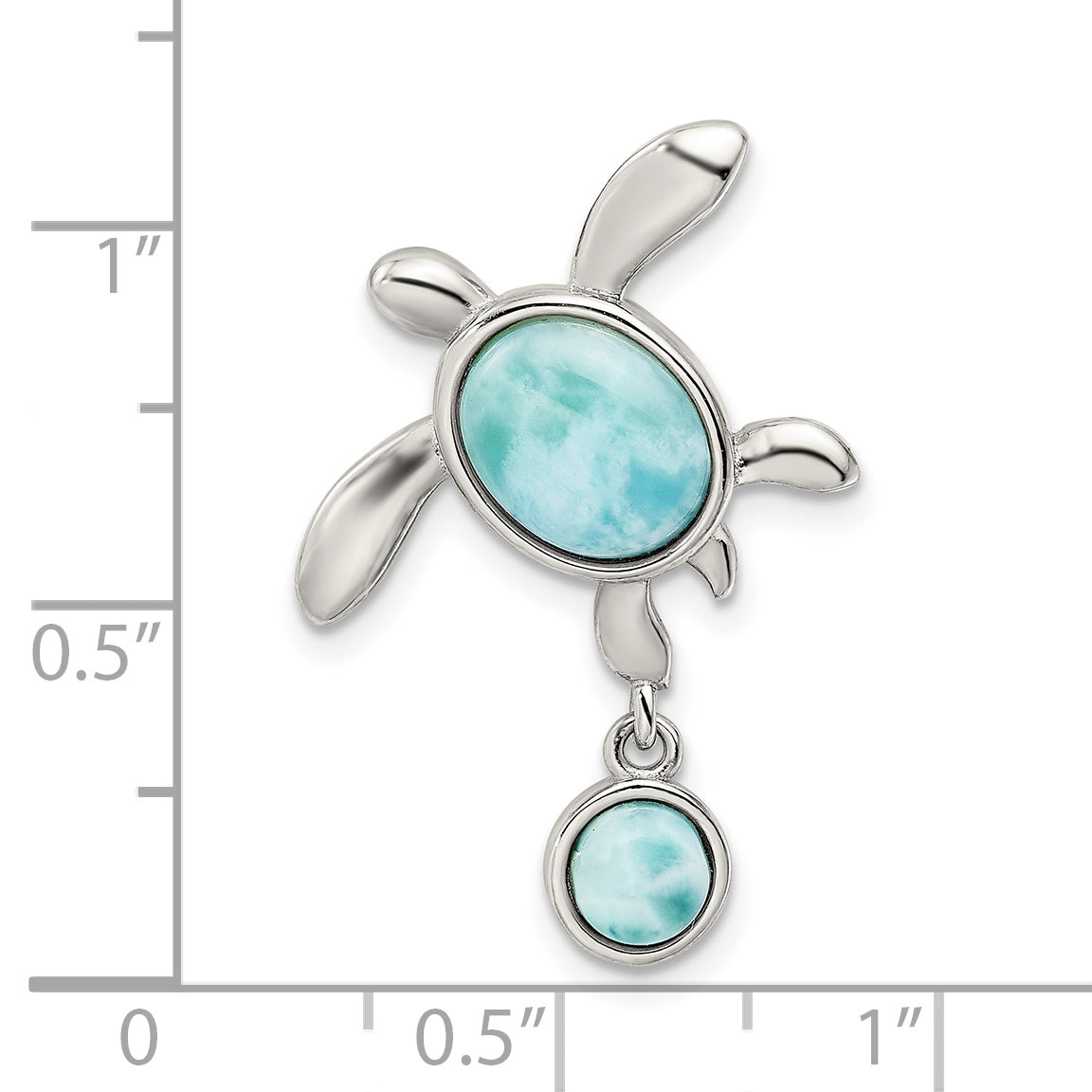 Sterling Silver Rhodium-plated Polished Larimar Turtle Chain Slide