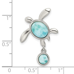 Sterling Silver Rhodium-plated Polished Larimar Turtle Chain Slide