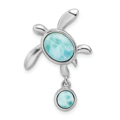 Sterling Silver Rhodium-plated Polished Larimar Turtle Chain Slide