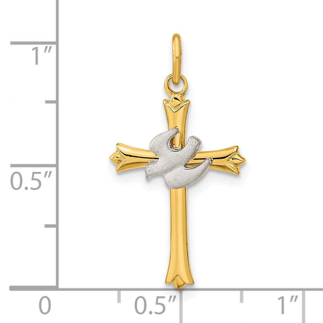 Sterling Silver Gold-plated Polished and Satin Cross and Dove Pendant