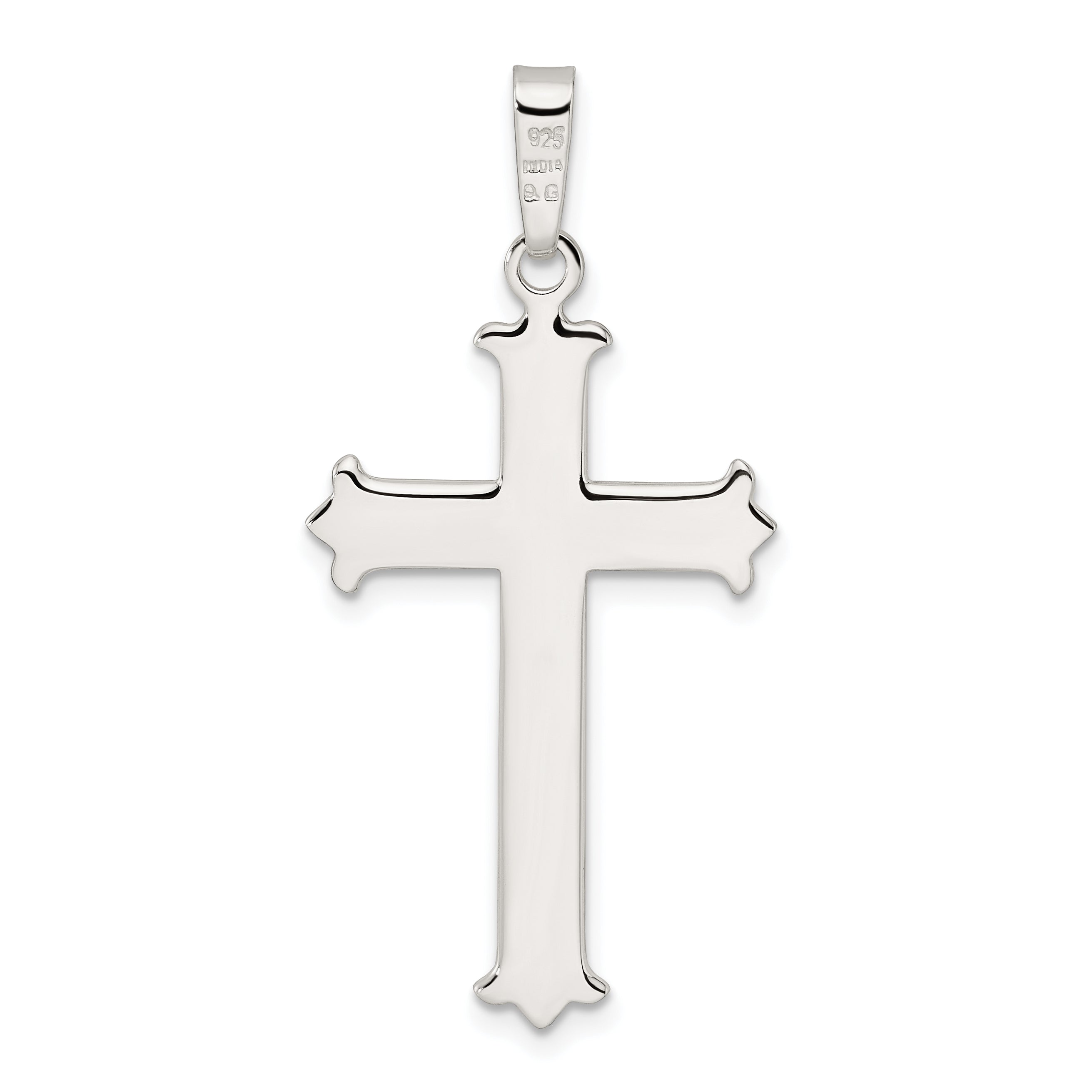 Sterling Silver Polished Fleur de Lis Cross w/Cross Center Pendant