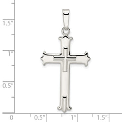 Sterling Silver Polished Fleur de Lis Cross w/Cross Center Pendant