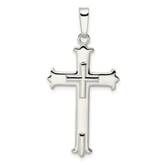 Sterling Silver Polished Fleur de Lis Cross w/Cross Center Pendant