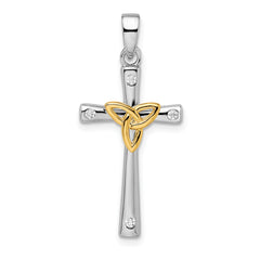 Sterling Silver RH-plated & Gold-plated CZ Cross with Celtic Cross Pendant