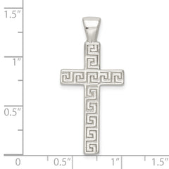 Sterling Silver Polished Greek Key Hollow Latin Cross Pendant