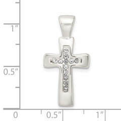 Sterling Silver Polished Crystal Cross Pendant