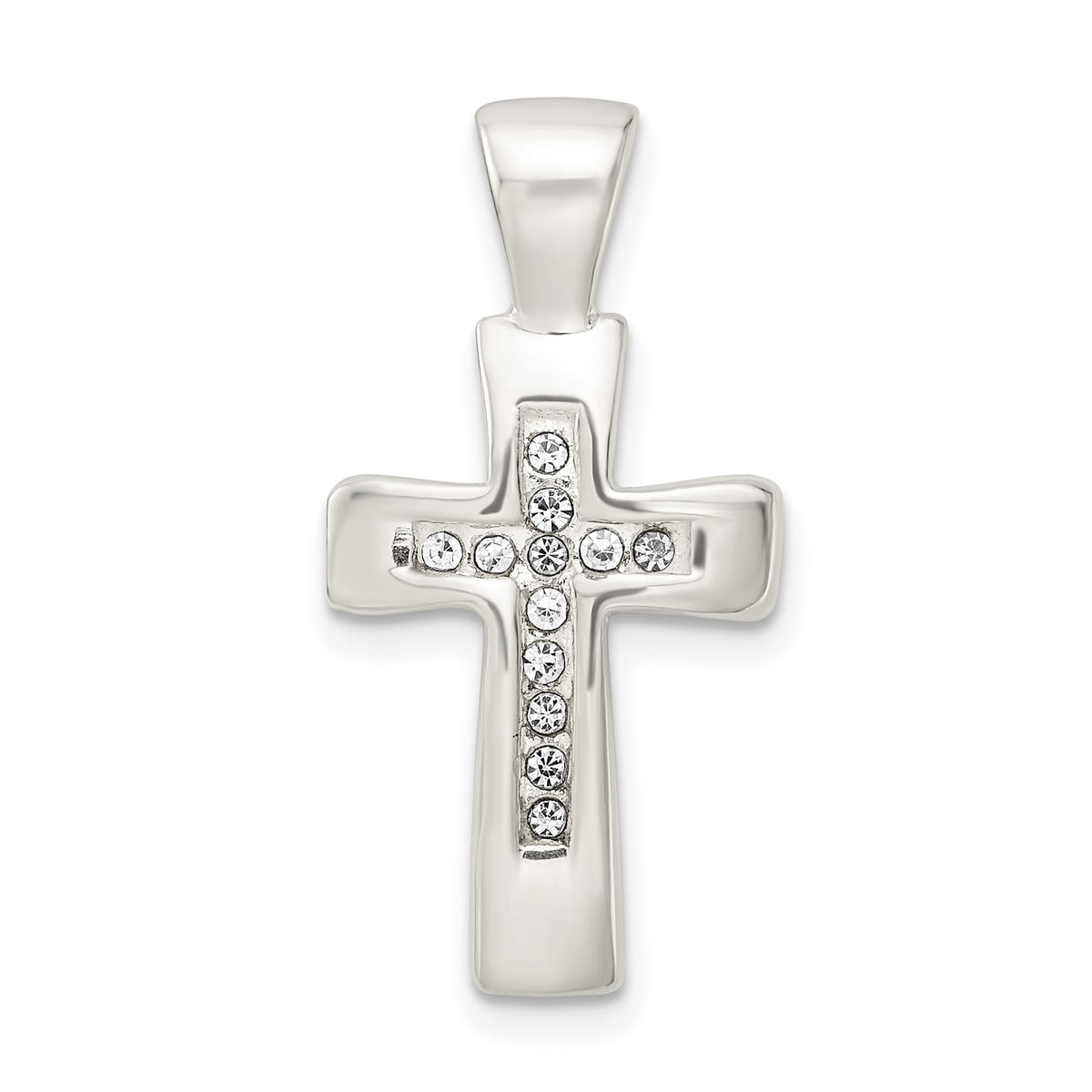 Sterling Silver Polished Crystal Cross Pendant