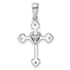 Sterling Silver Rhodium-plated CZ Heart Cross Pendant