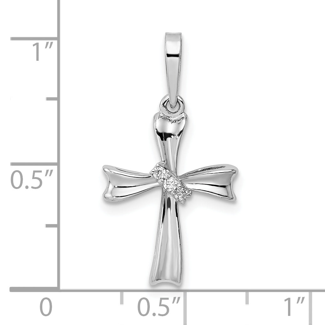 Sterling Silver Rhodium-plated CZ Cross Pendant