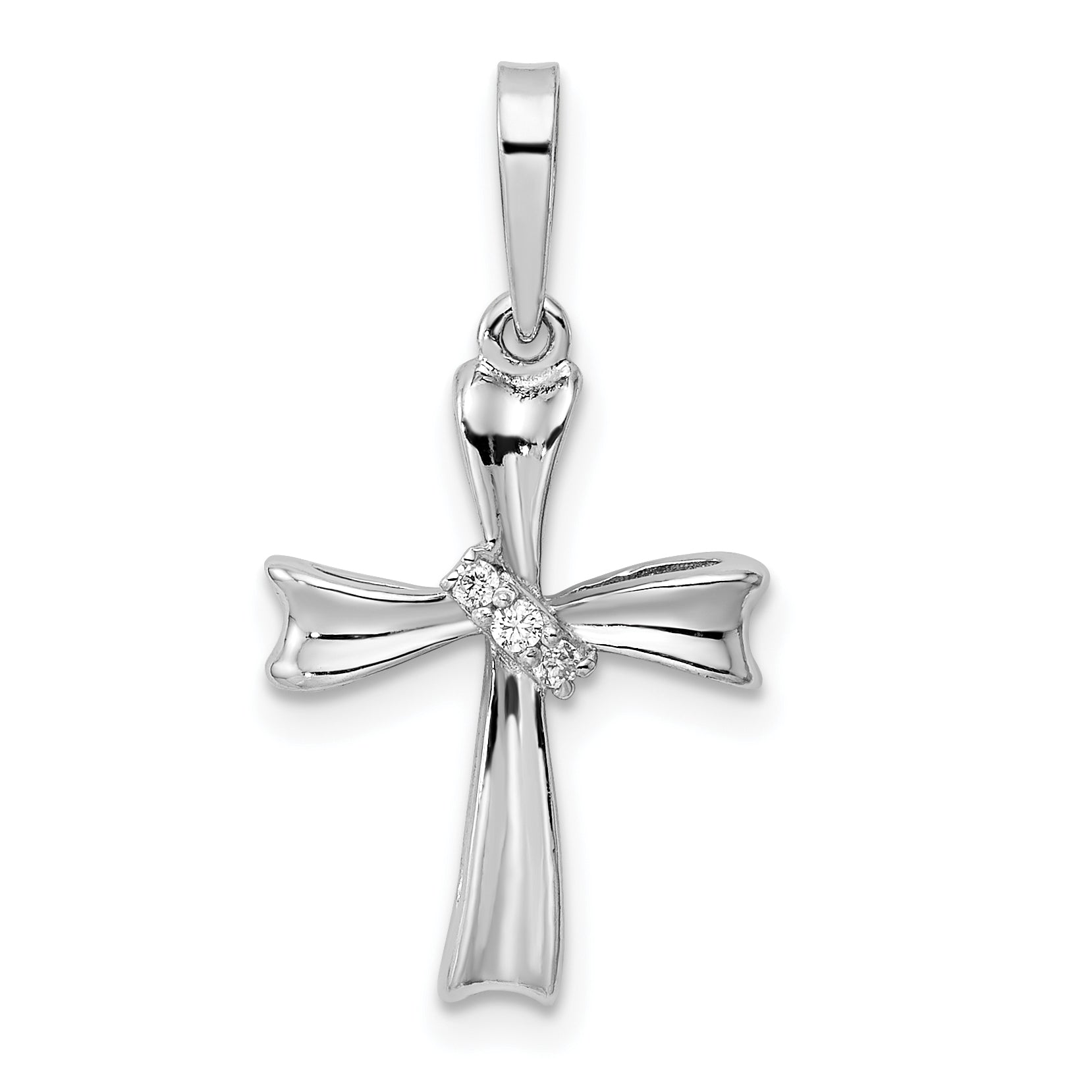 Sterling Silver Rhodium-plated CZ Cross Pendant