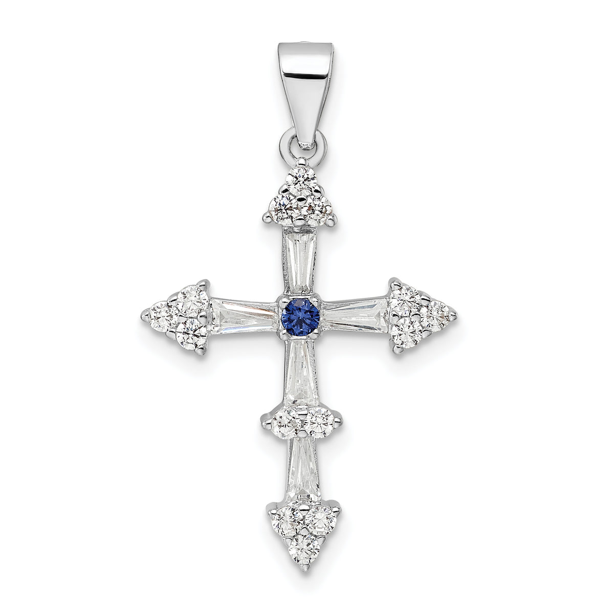 Sterling Silver Rhodium-plated CZ Cross Pendant