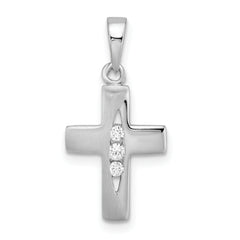 Sterling Silver RH Polished and Brushed CZ Mini Cross Pendant