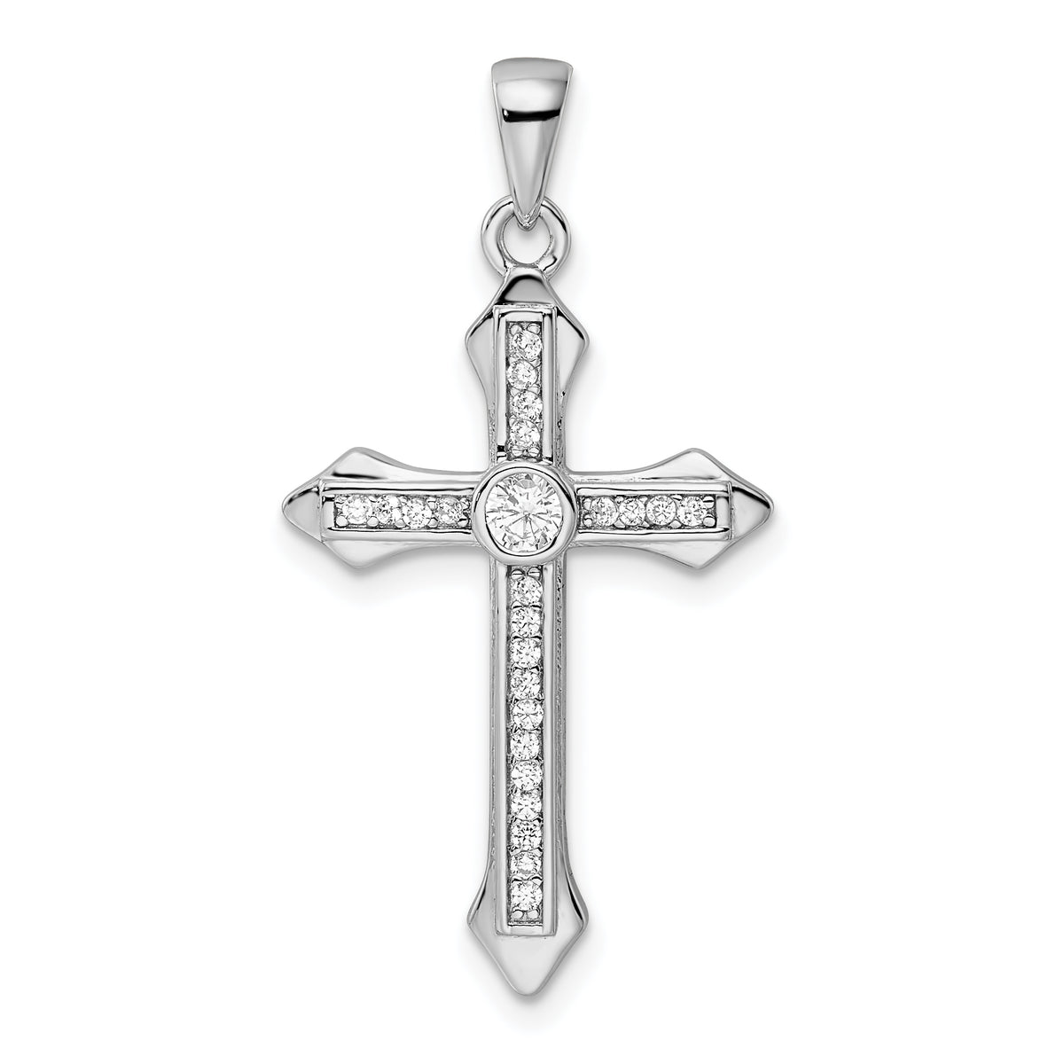 Sterling Silver Rhodium-plated CZ Cross Pendant