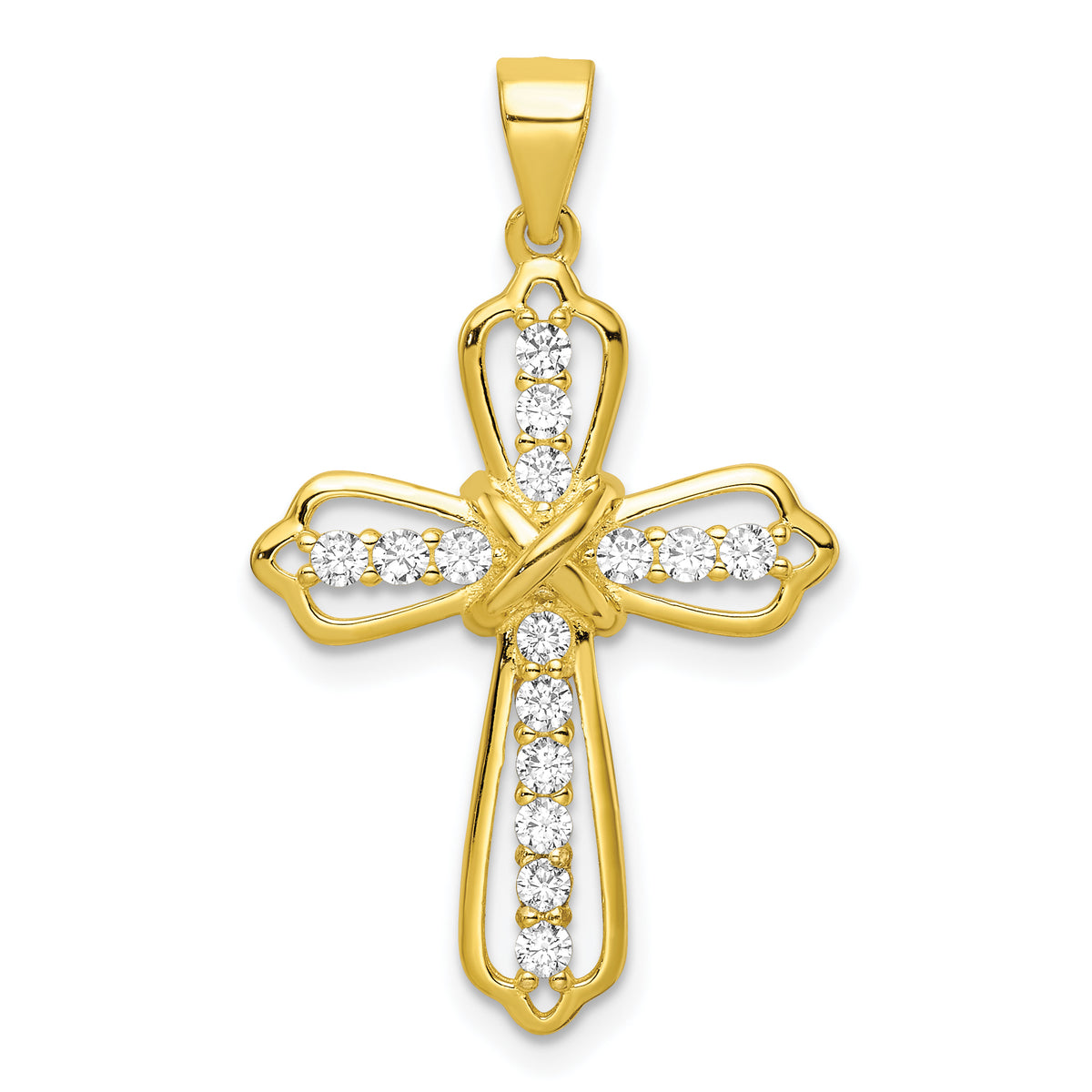 Sterling Silver Gold Tone CZ Cross Pendant