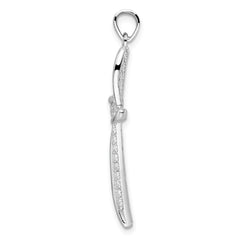 Sterling Silver Rhodium-plated CZ Wavy Cross Pendant