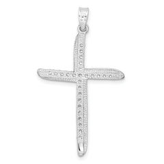 Sterling Silver Rhodium-plated CZ Wavy Cross Pendant