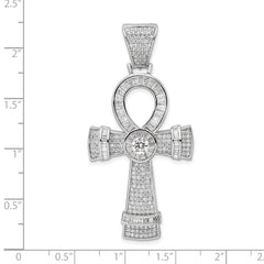 Sterling Silver Rhodium-plated Polished CZ Ankh Cross Pendant