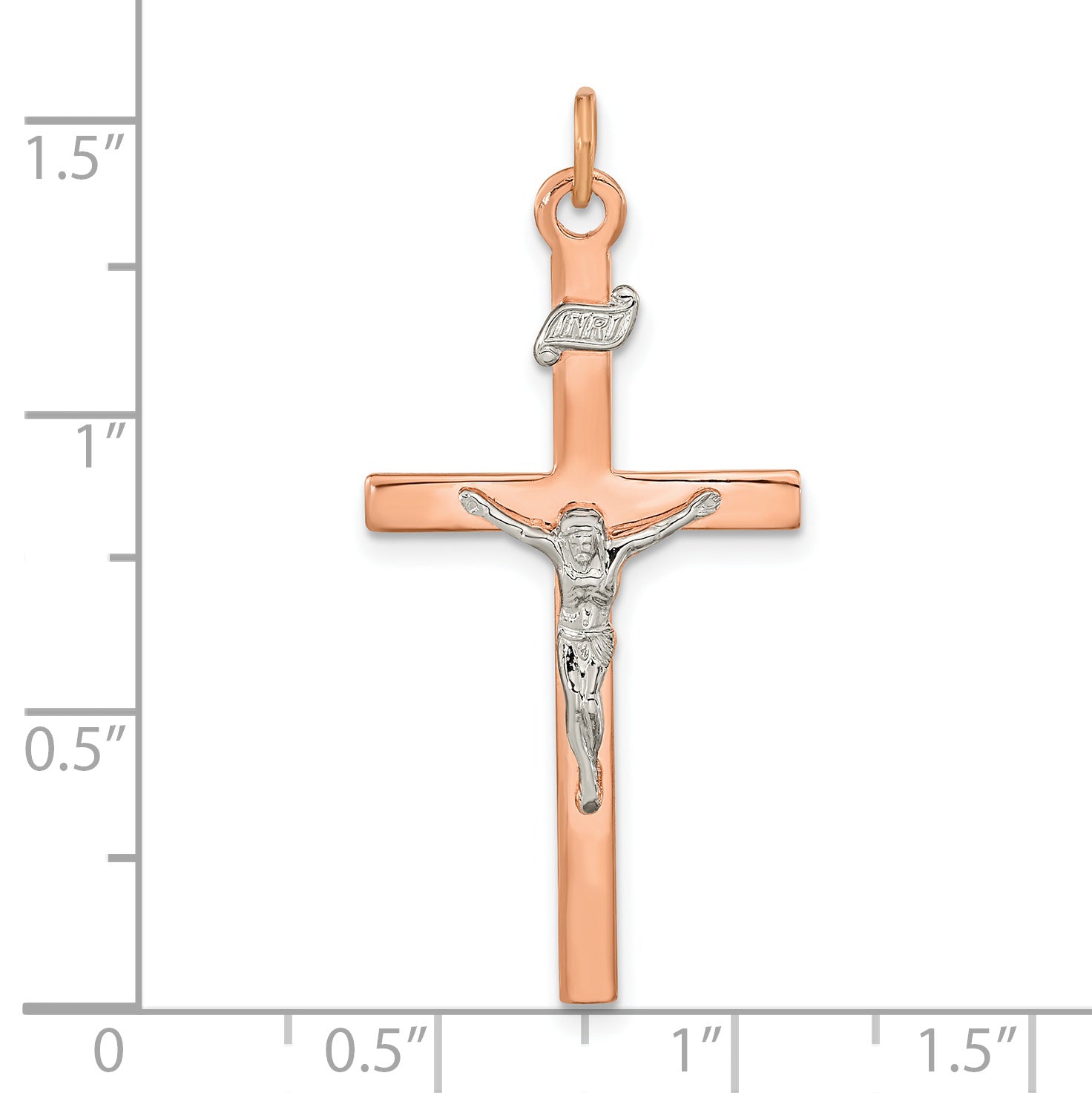 Sterling Silver Rose Gold-plated INRI Crucifix Cross Pendant