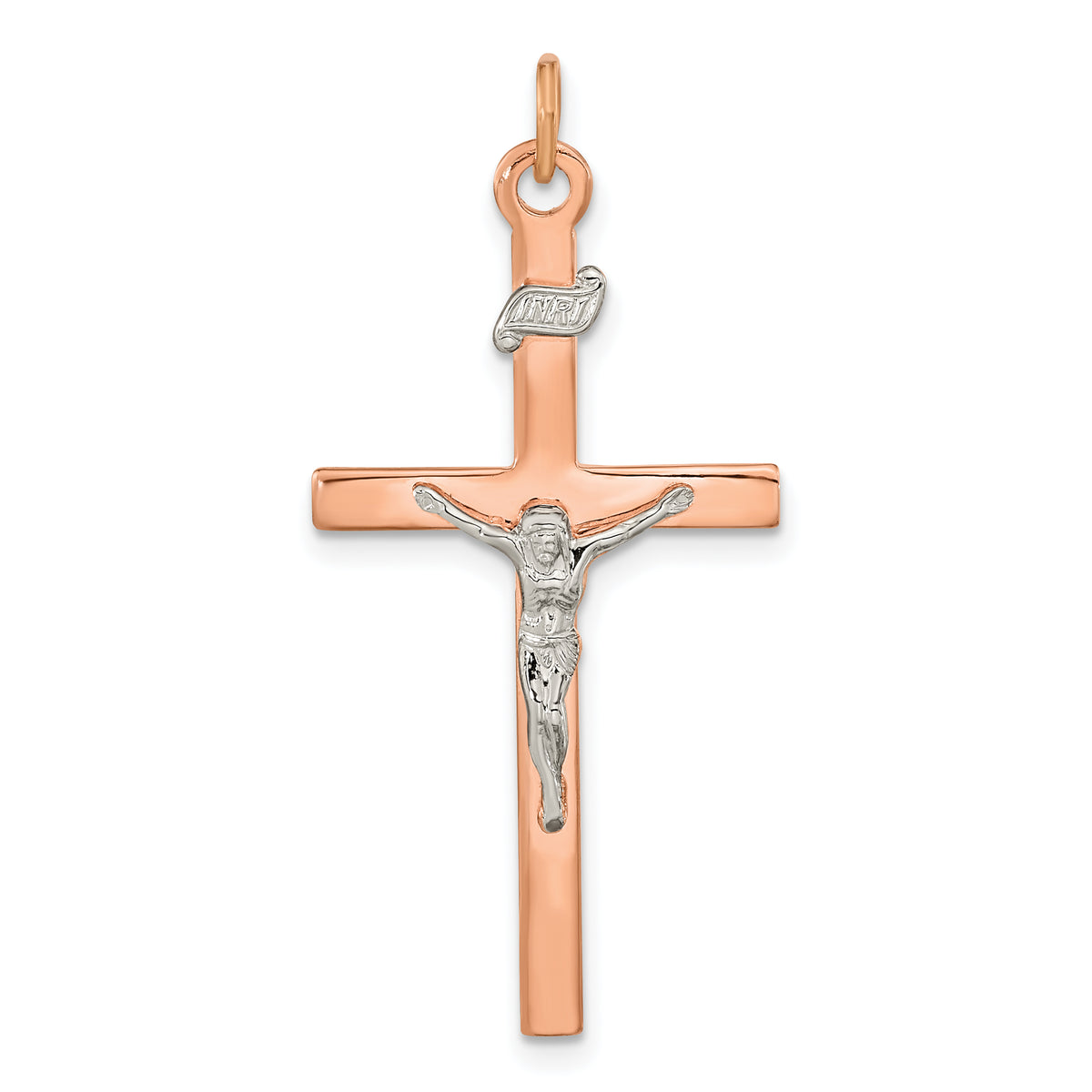 Sterling Silver Rose Gold-plated INRI Crucifix Cross Pendant