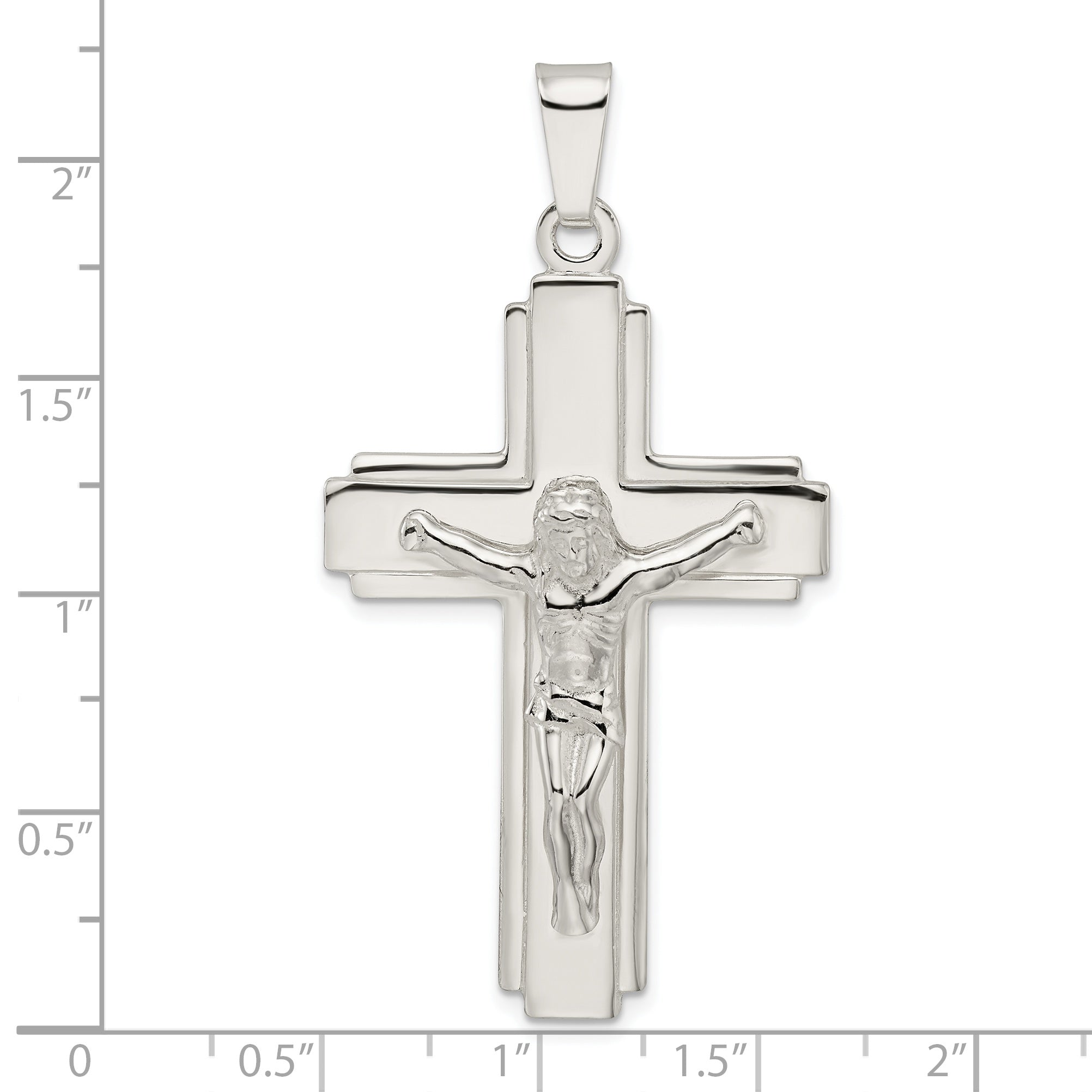 Sterling Silver Polished w/Side Lines Large Crucifix Pendant