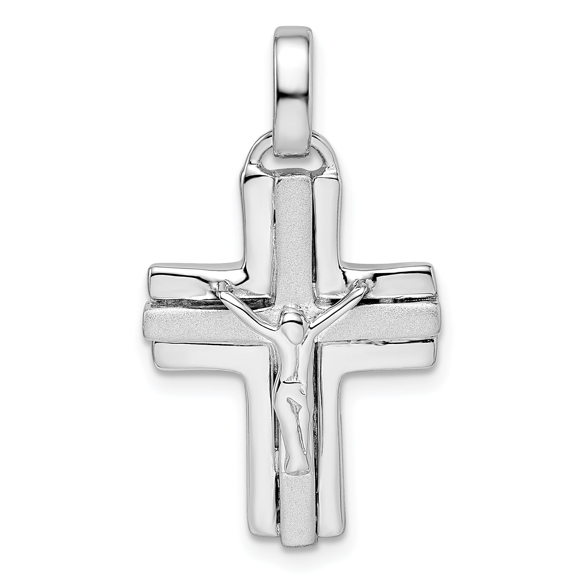 Sterling Silver Rhodium-plated Polished and Laser Crucifix Pendant