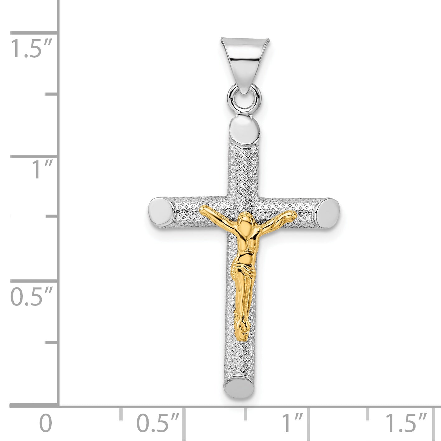 Sterling Silver RH-plate & Gold-tone Polished & Textured Crucifix Pendant