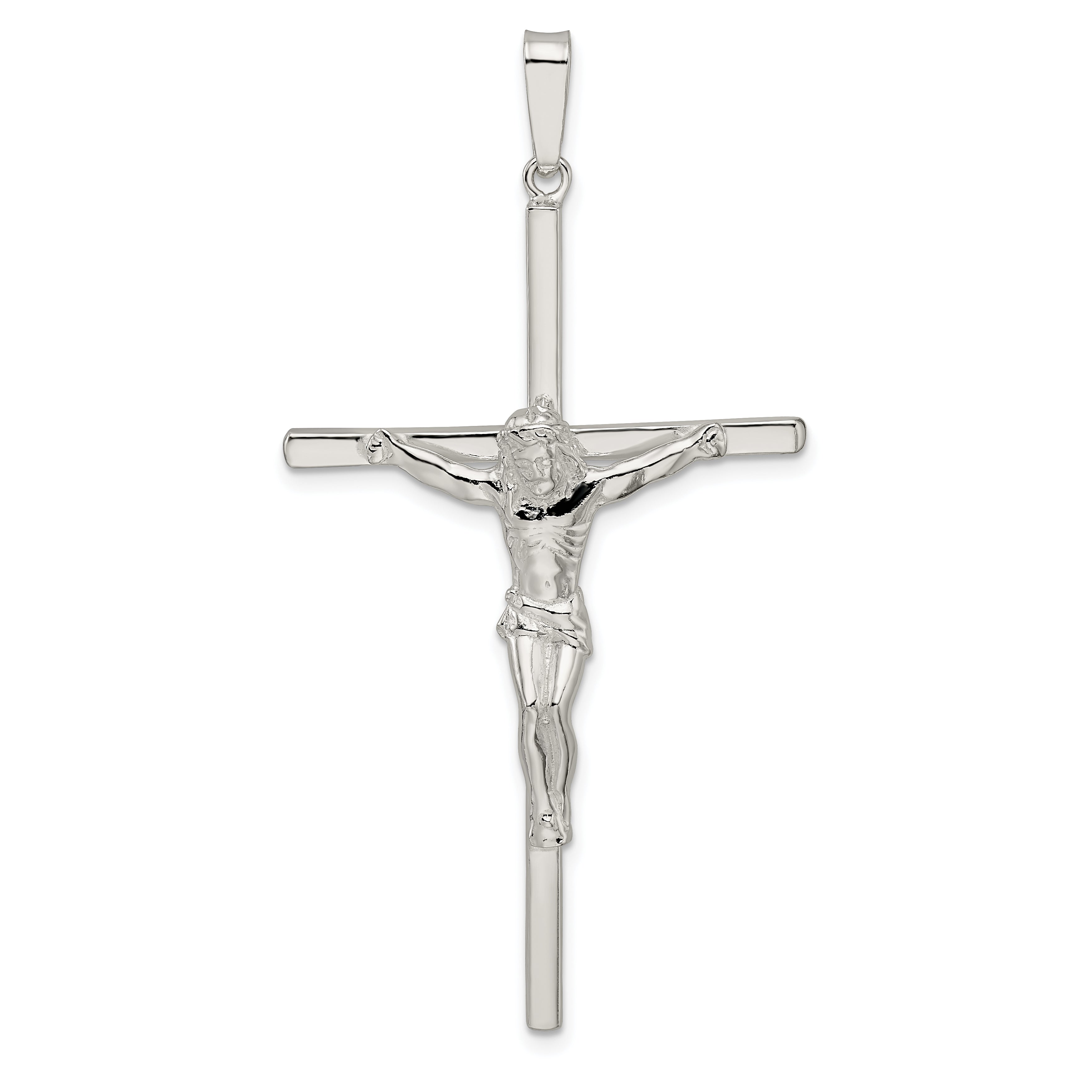 Sterling Silver Polished Large Hollow Crucifix Pendant