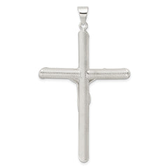 Sterling Silver Polished and Texture Tube Crucifix Cross Pendant