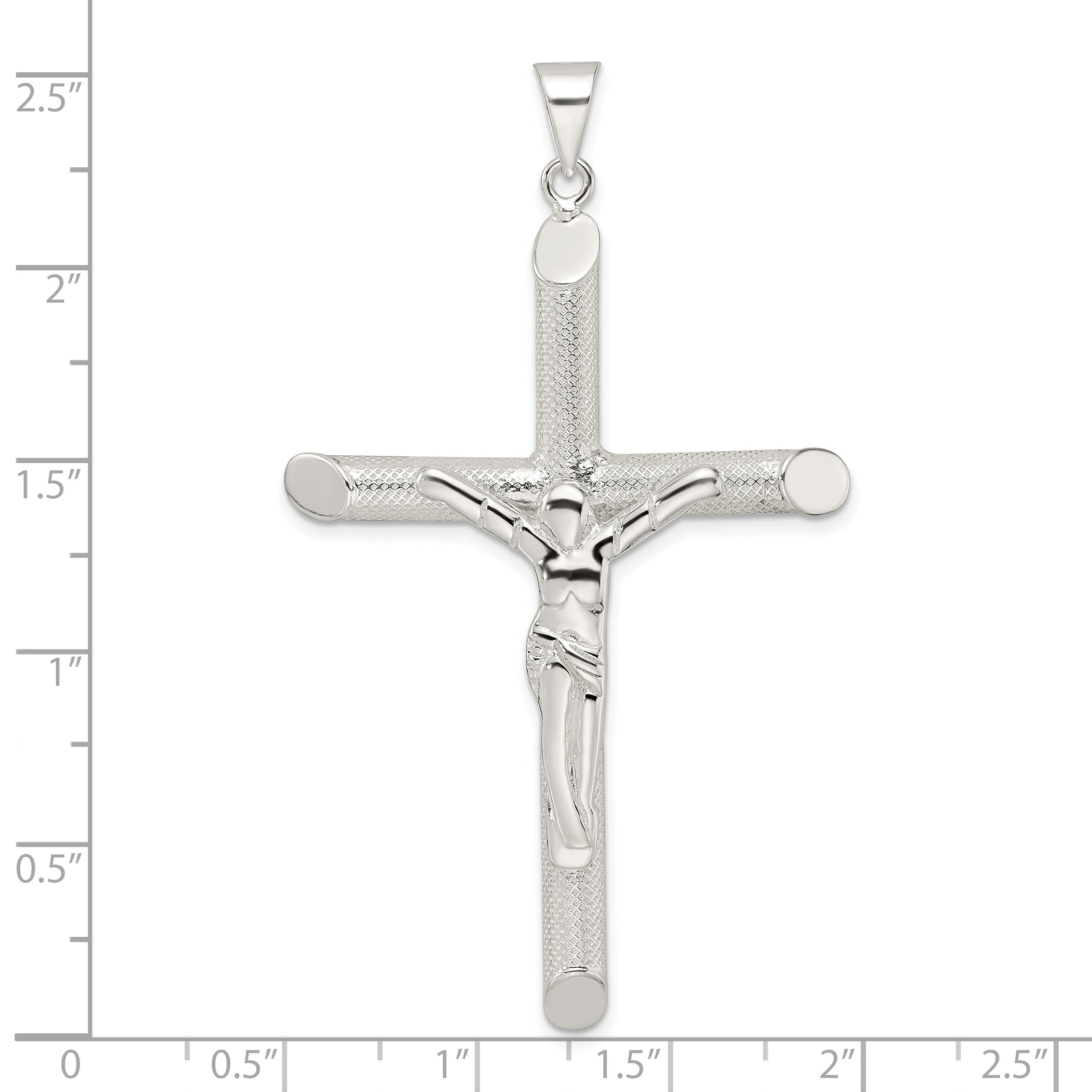 Sterling Silver Polished and Texture Tube Crucifix Cross Pendant