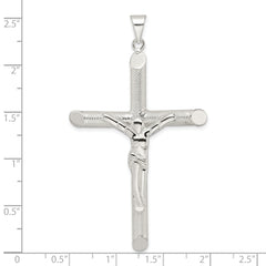 Sterling Silver Polished and Texture Tube Crucifix Cross Pendant