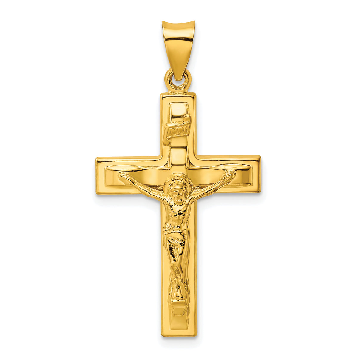 Sterling Silver Gold-tone Polished Solid INRI Crucifix Pendant