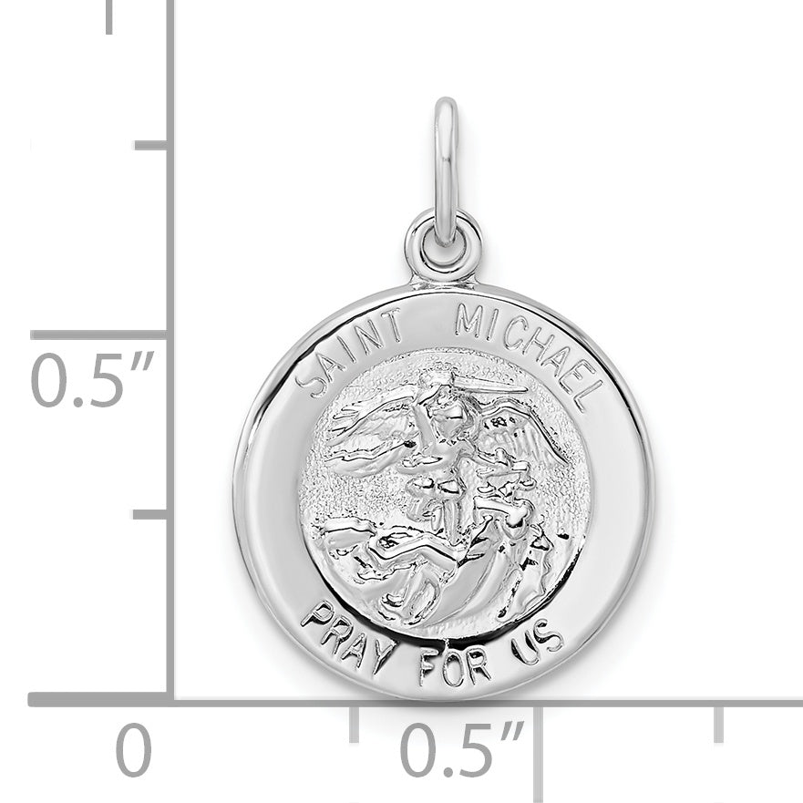 Sterling Silver Rhodium-plated Polished Solid Saint Michael Pendant