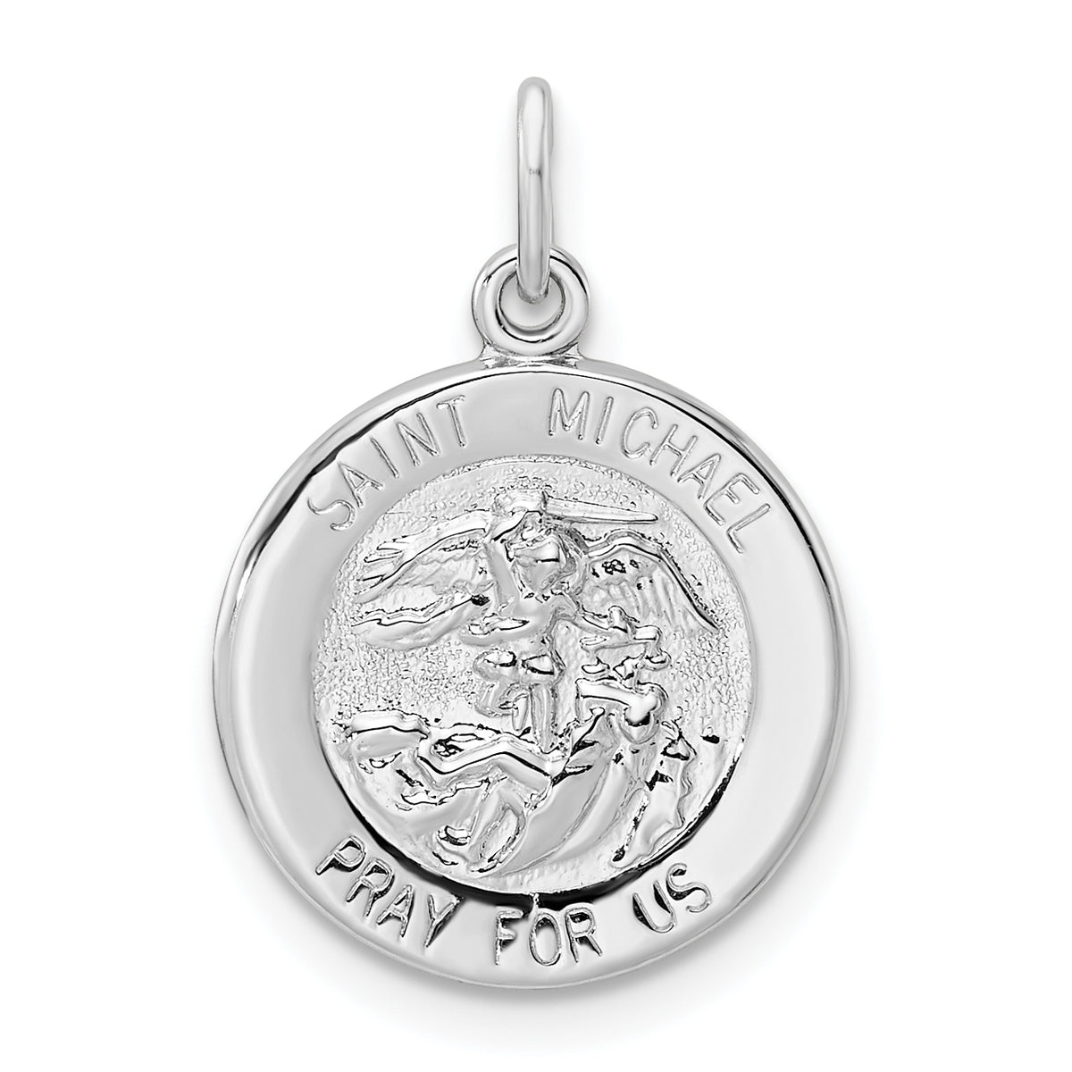 Sterling Silver Rhodium-plated Polished Solid Saint Michael Pendant