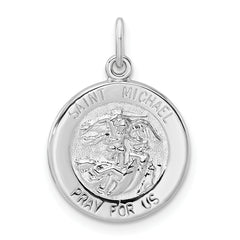 Sterling Silver Rhodium-plated Polished Solid Saint Michael Pendant