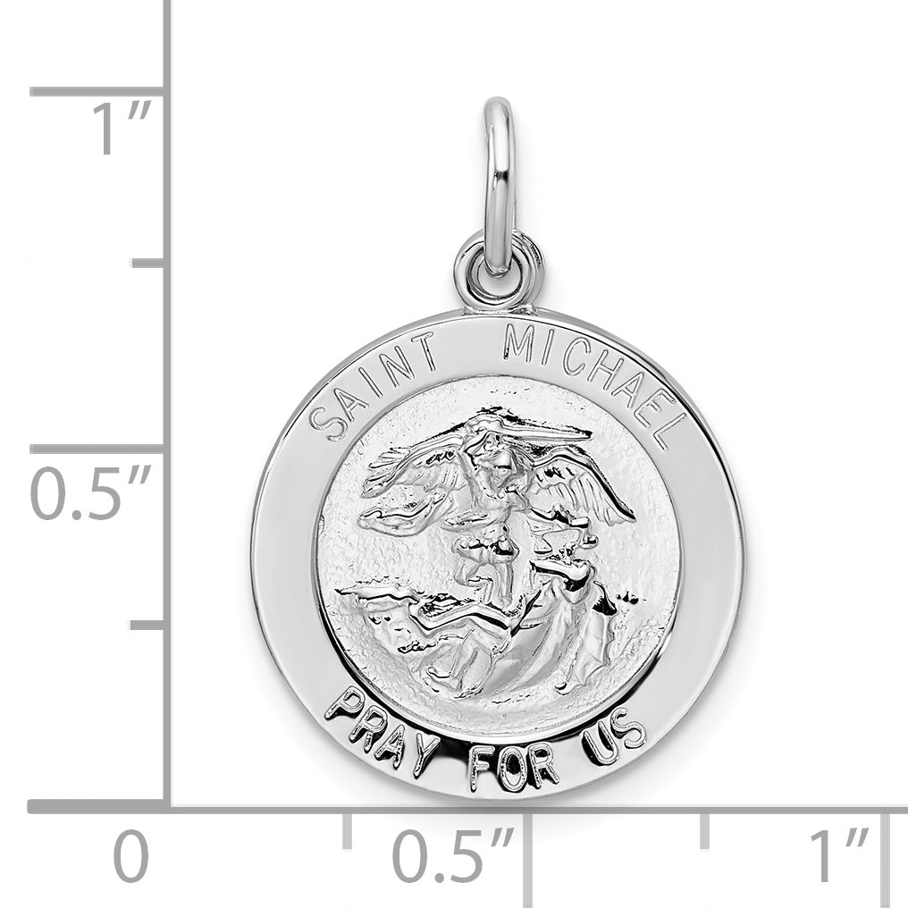 Sterling Silver Rhodium-plated Polished Solid Saint Michael Pendant