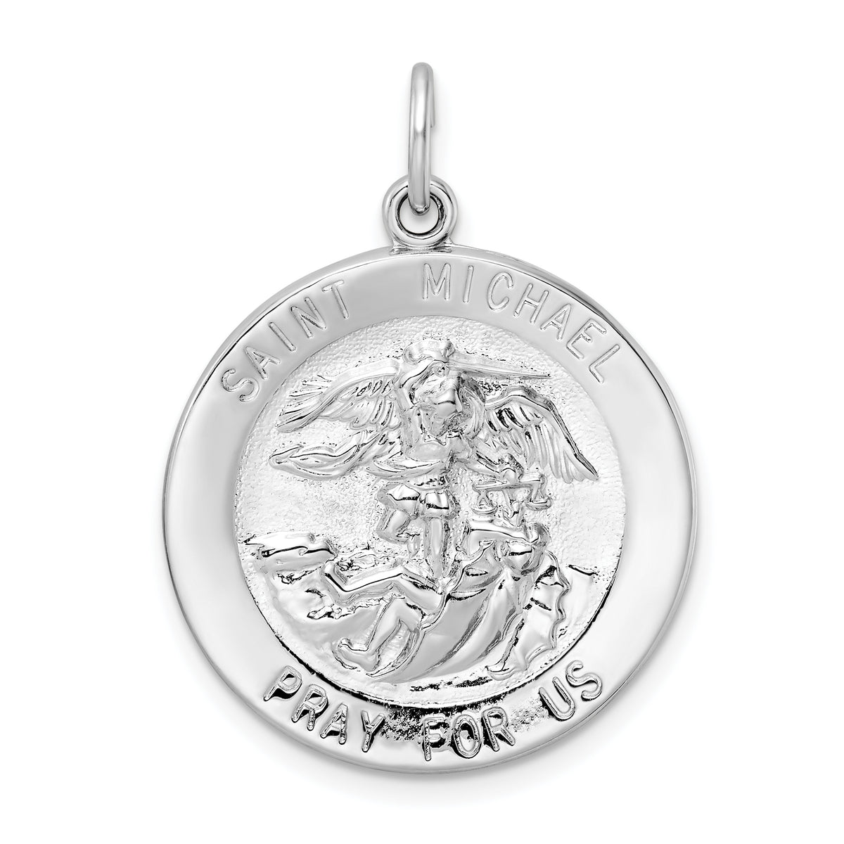 Sterling Silver Rhodium-plated Polished Solid Saint Michael Pendant