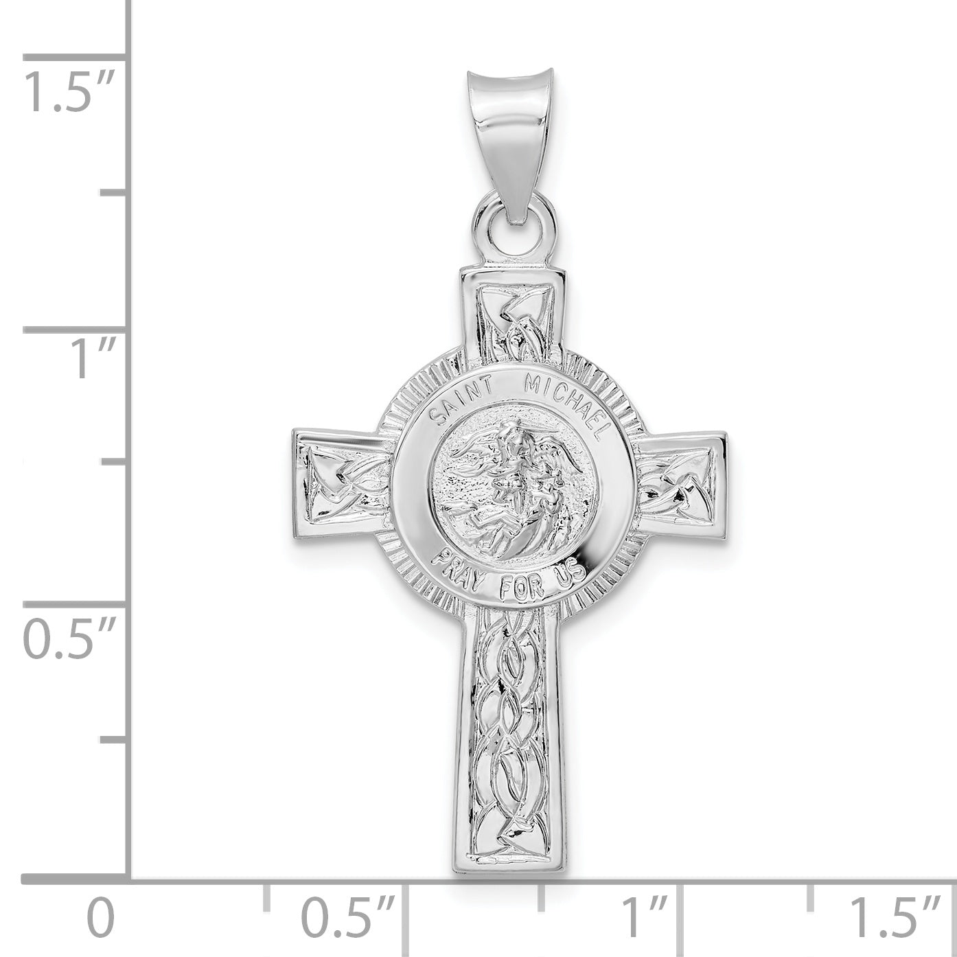 Sterling Silver Rhodium-plated Polished Solid St Michael Cross Pendant