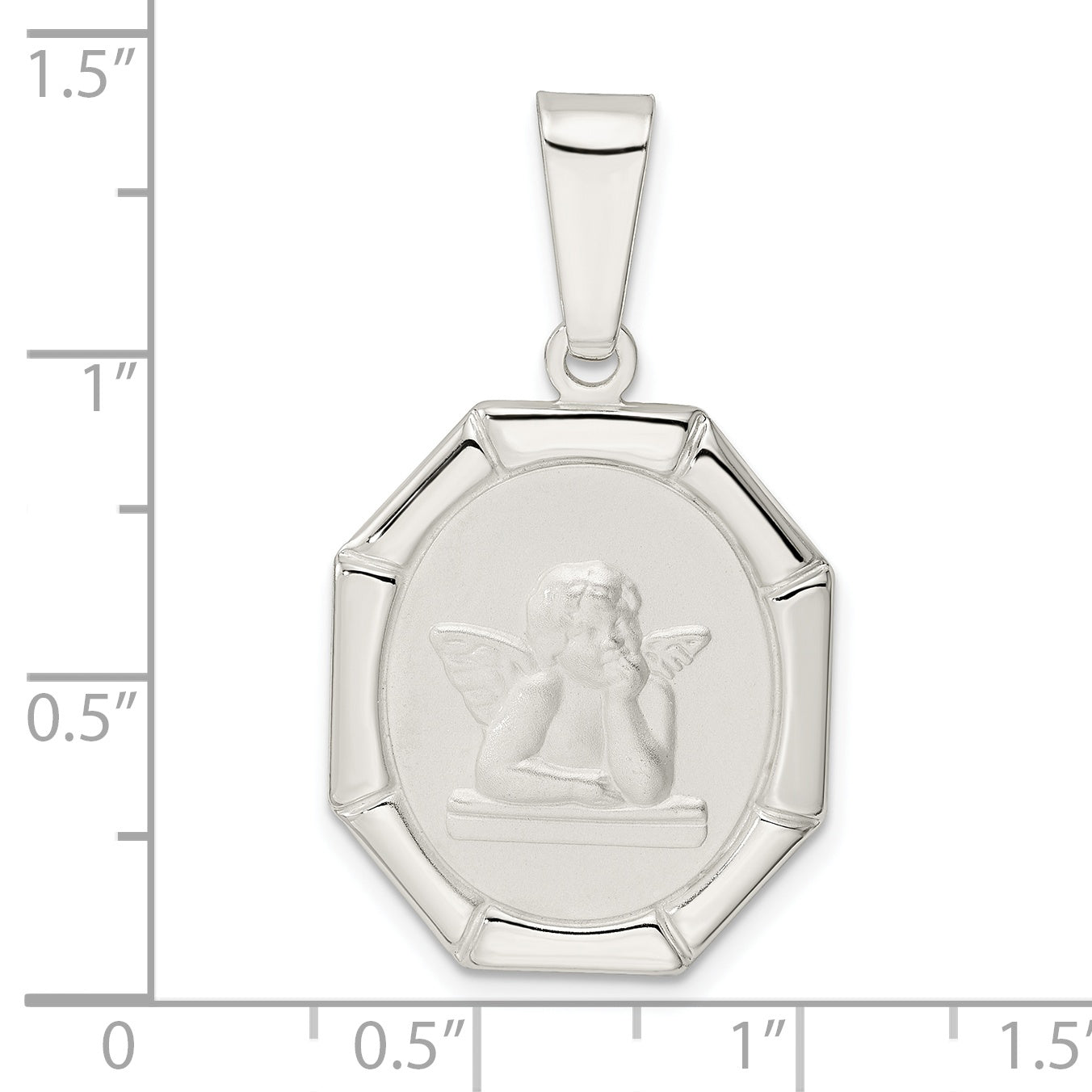 Sterling Silver Rhodium-plated Satin Raphael Angel Pendant