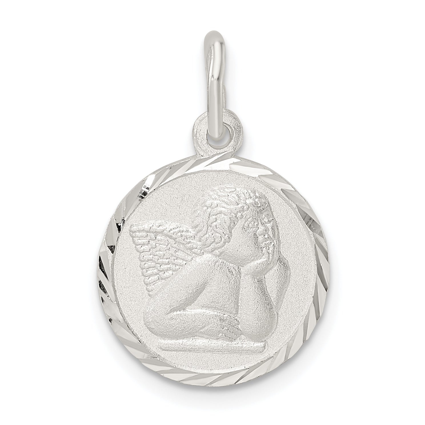 Sterling Silver Polished Satin and D/C Cherub Circle Charm