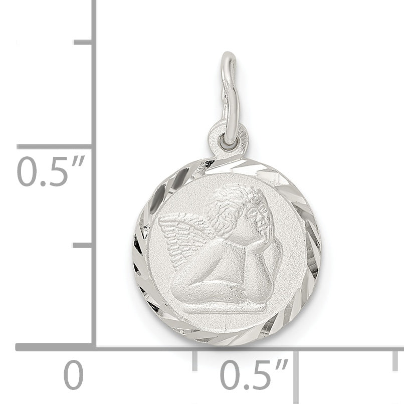 Sterling Silver Polished Satin and D/C Cherub Circle Charm