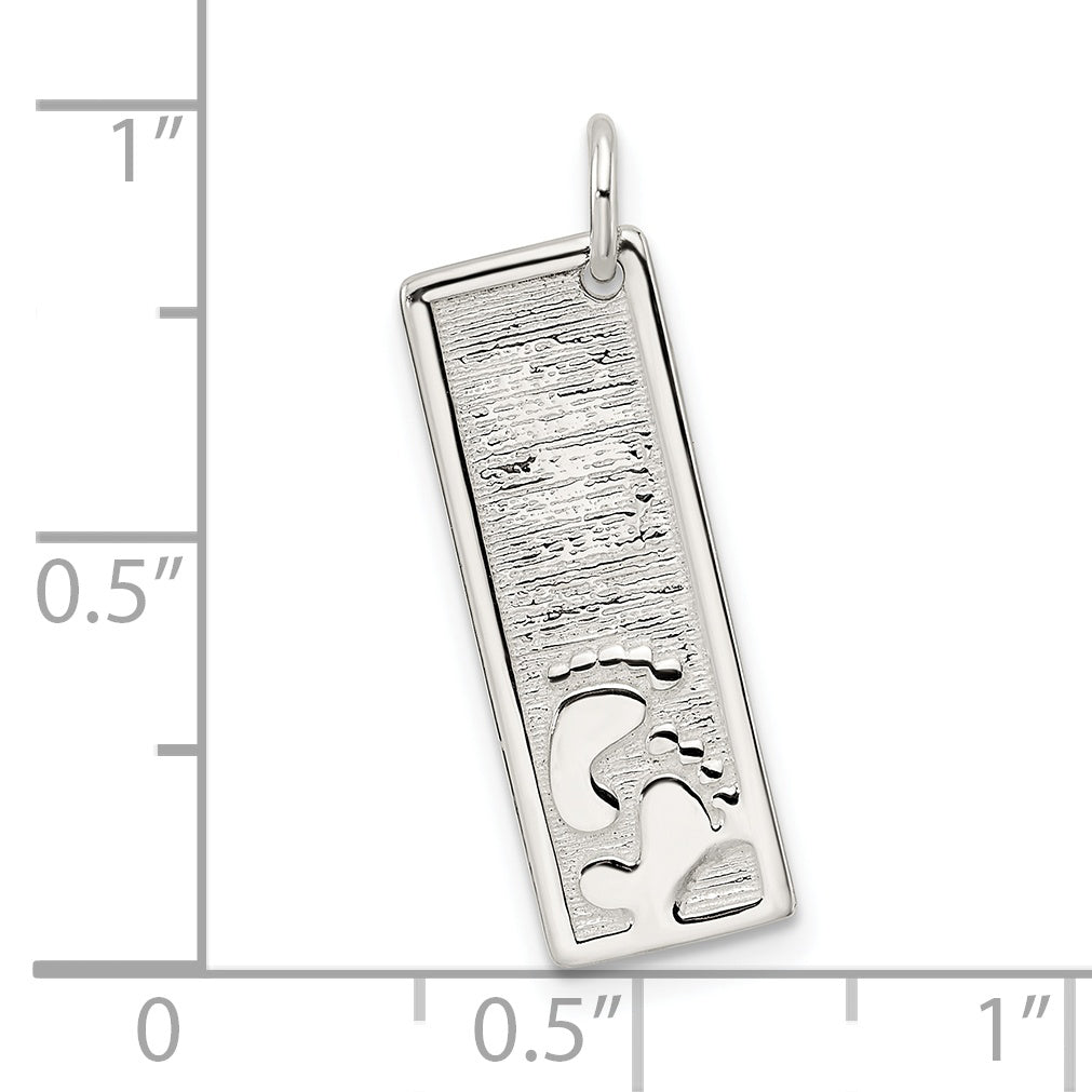 Sterling Silver Footprints on Textured Bar Charm