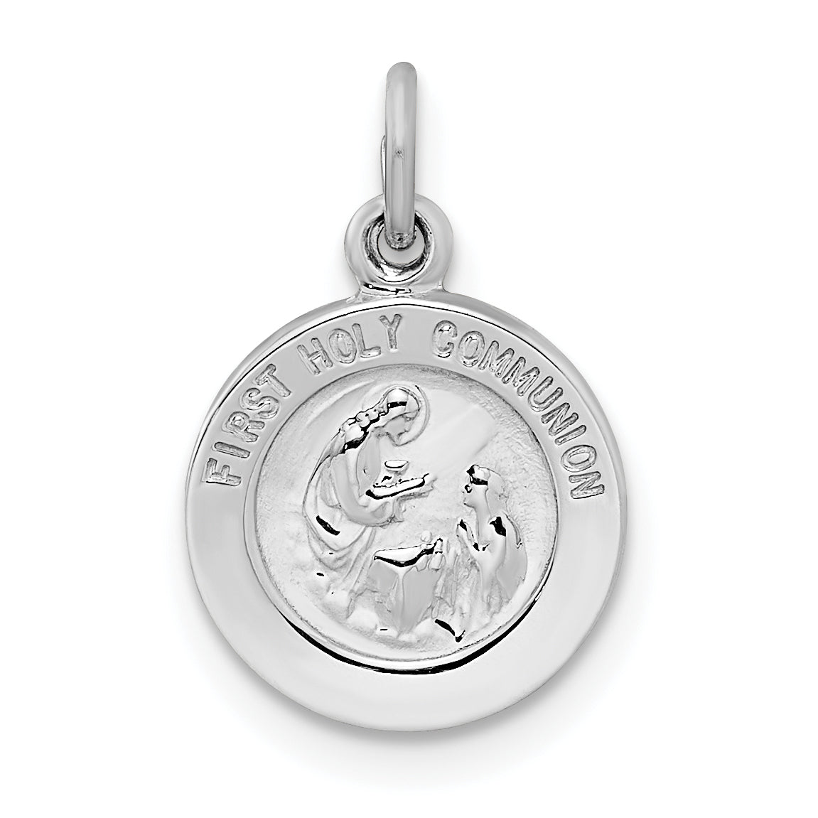 Sterling Silver Rhodium-plated Polished Solid 1st Holy Communion Pendant