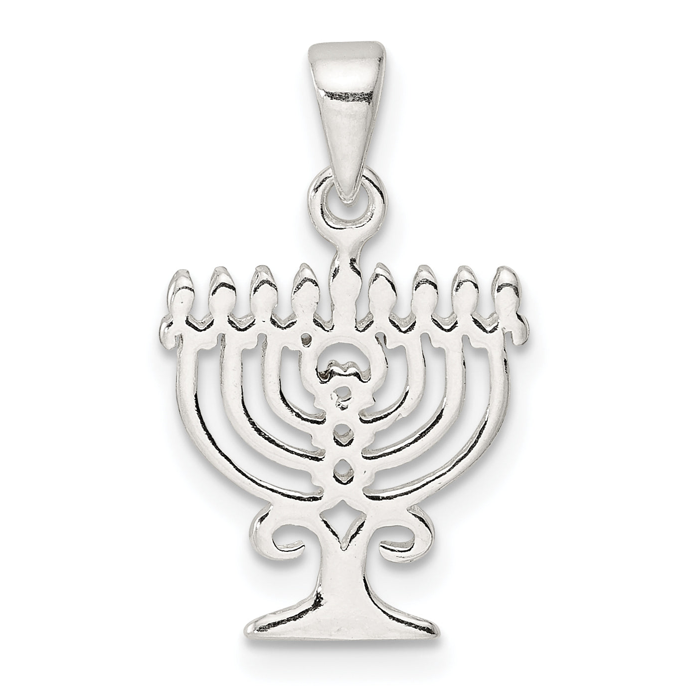 Sterling Silver Polished Menorah Pendant