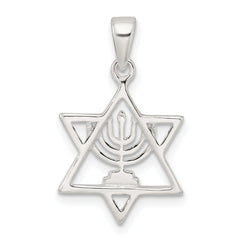 Sterling Silver Polished and D/C Star of David w/Menorah Pendant