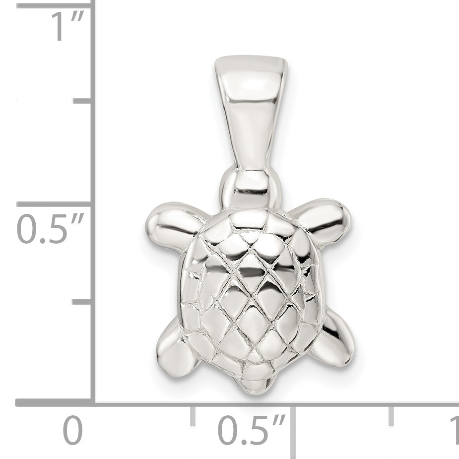 Sterling Silver Polished & Textured Turtle Pendant