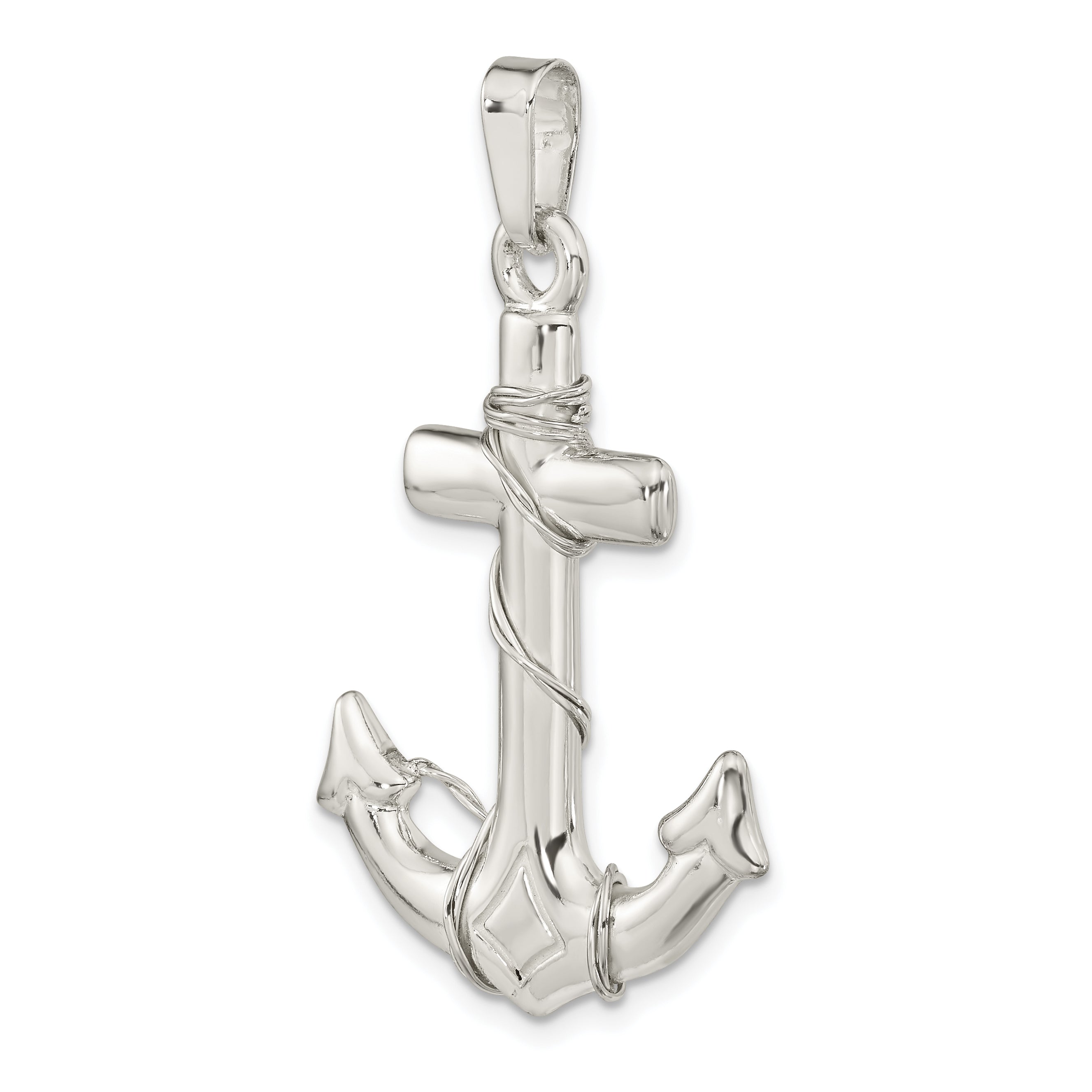 Sterling Silver Polished 3D Anchor Pendant