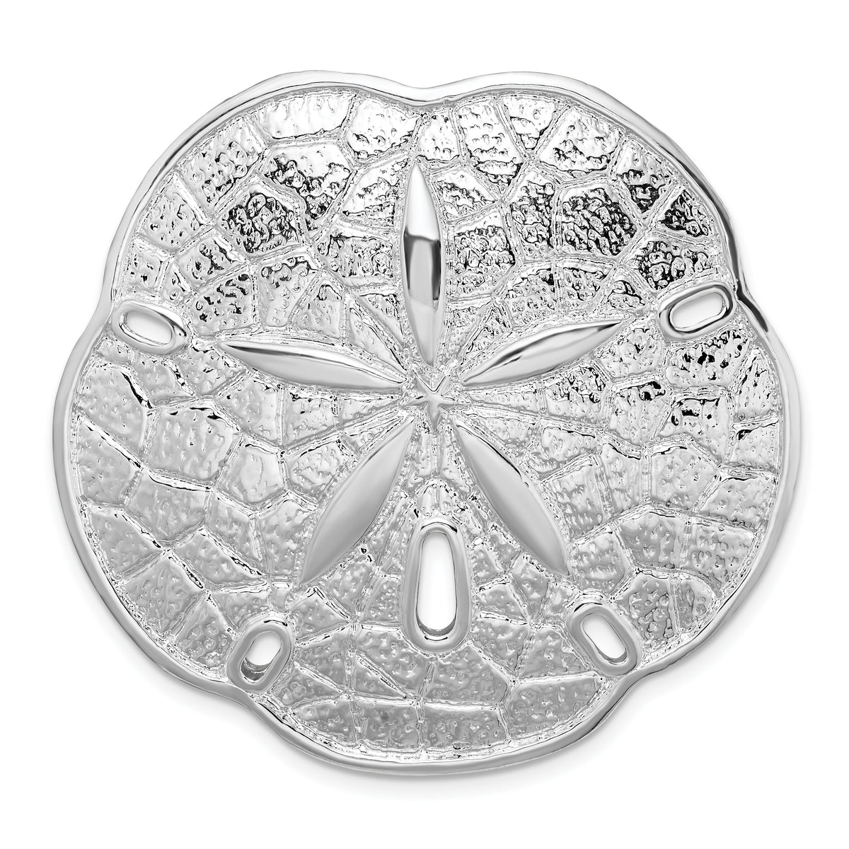 De-Ani Sterling Silver Rhodium-Plated Polished Sand Dollar with Scalloped Edge Slide